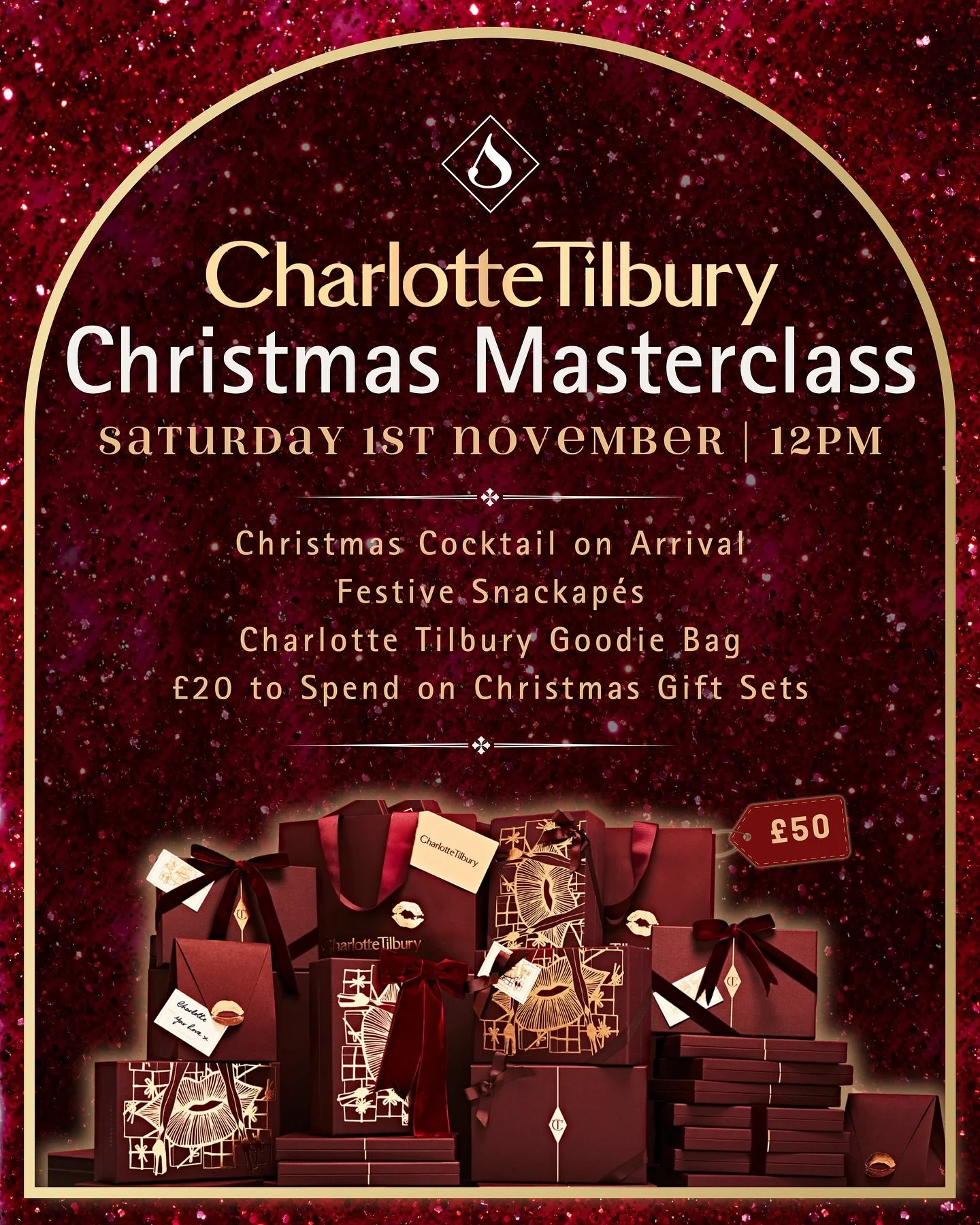 Charlotte Tilbury Christmas Masterclass 🎄

On Saturday 1st November at 12PM, Charlotte Tilbury Liverpool&rsquo;s elite artistry team will guide you through all the tips and tricks to achieve that iconic Tilbury look, perfect for the festivities ahea
