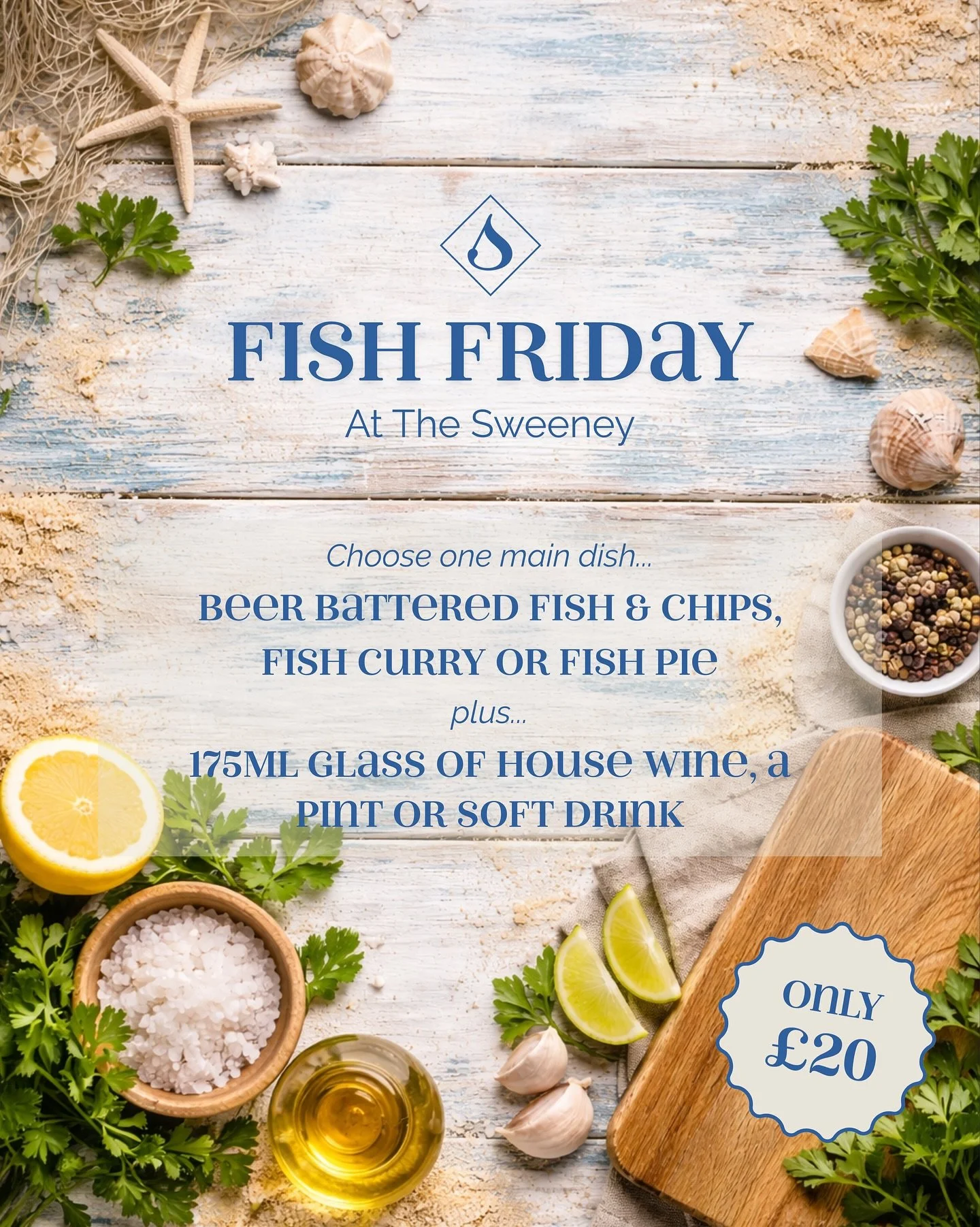 𝐅𝐢𝐬𝐡 𝐅𝐫𝐢𝐝𝐚𝐲 𝐚𝐭 𝐓𝐡𝐞 𝐒𝐰𝐞𝐞𝐧𝐞𝐲! 🐟

Starting 16th January, you can join us every Friday lunch or dinner for Fish Friday! 

Choose one main dish&hellip;

▫️Beer Battered Fish &amp; Chips 
▫️Fish Curry 
▫️Fish Pie 

Plus your choice o