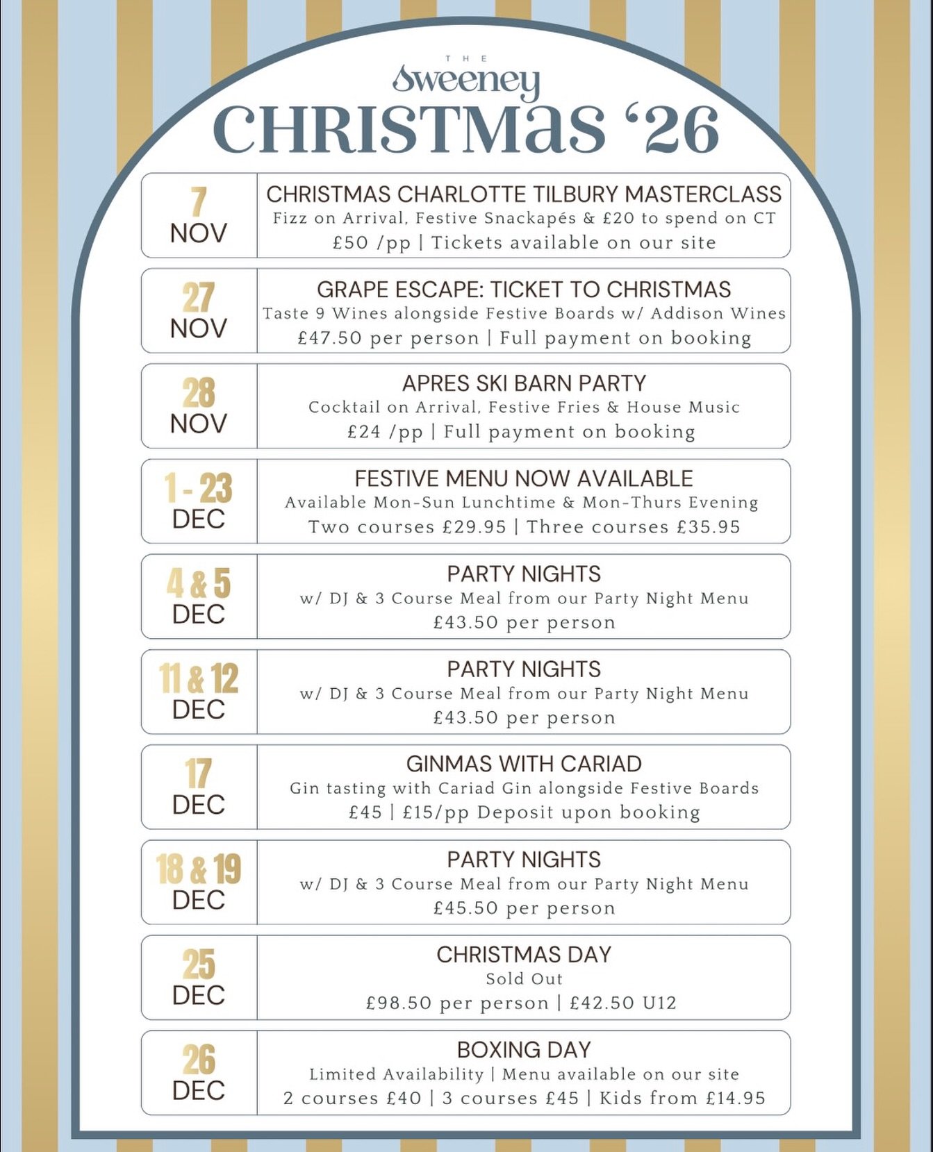𝐂𝐡𝐫𝐢𝐬𝐭𝐦𝐚𝐬 𝐂𝐚𝐥𝐞𝐧𝐝𝐚𝐫 𝟐𝟎𝟐𝟔 🎄

Whether you&rsquo;re planning the work Christmas party, a festive catch-up with friends or already thinking about where you&rsquo;ll be spending Boxing Day, consider this your first look at Christmas 2