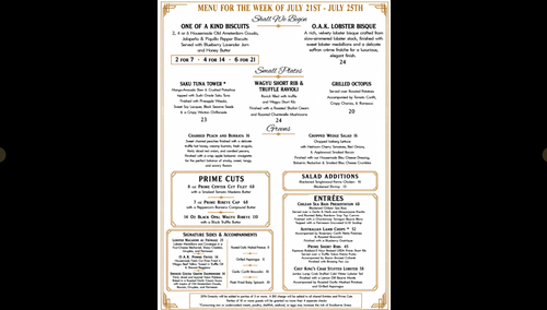 MENU — O.A.K. Prime Kitchen and Bar