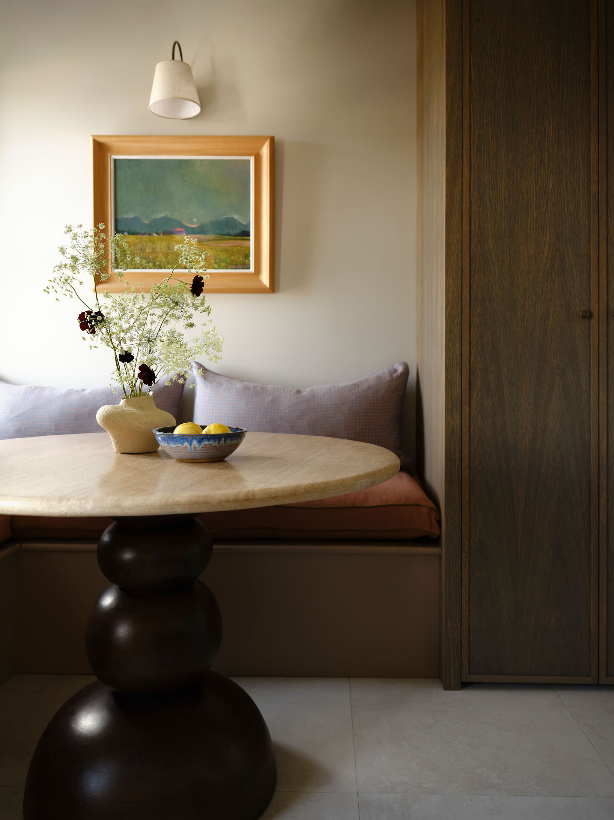Elegant bespoke dining room interior designed and styled by Thirty Stories, showcasing high-end finishes and custom furniture in a full renovation project in the South West of England.