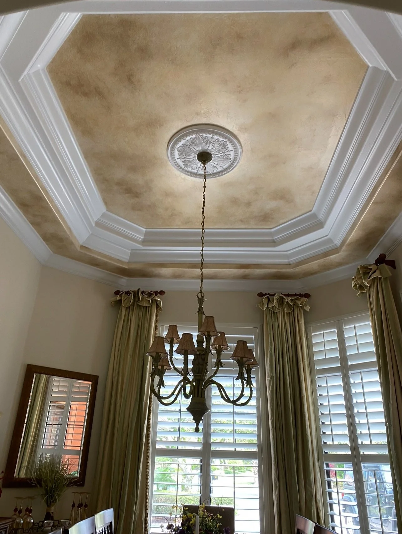 Elevate any tray ceiling from basic, to luxury with a classic faux finish blend.