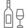Outline of a wine bottle and a wine glass.