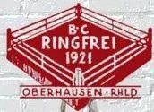 Wappen des B.C. Ringfrei Oberhausen-Rhld mit rotem Hintergrund und weißem Text und Design, Datum 1921.