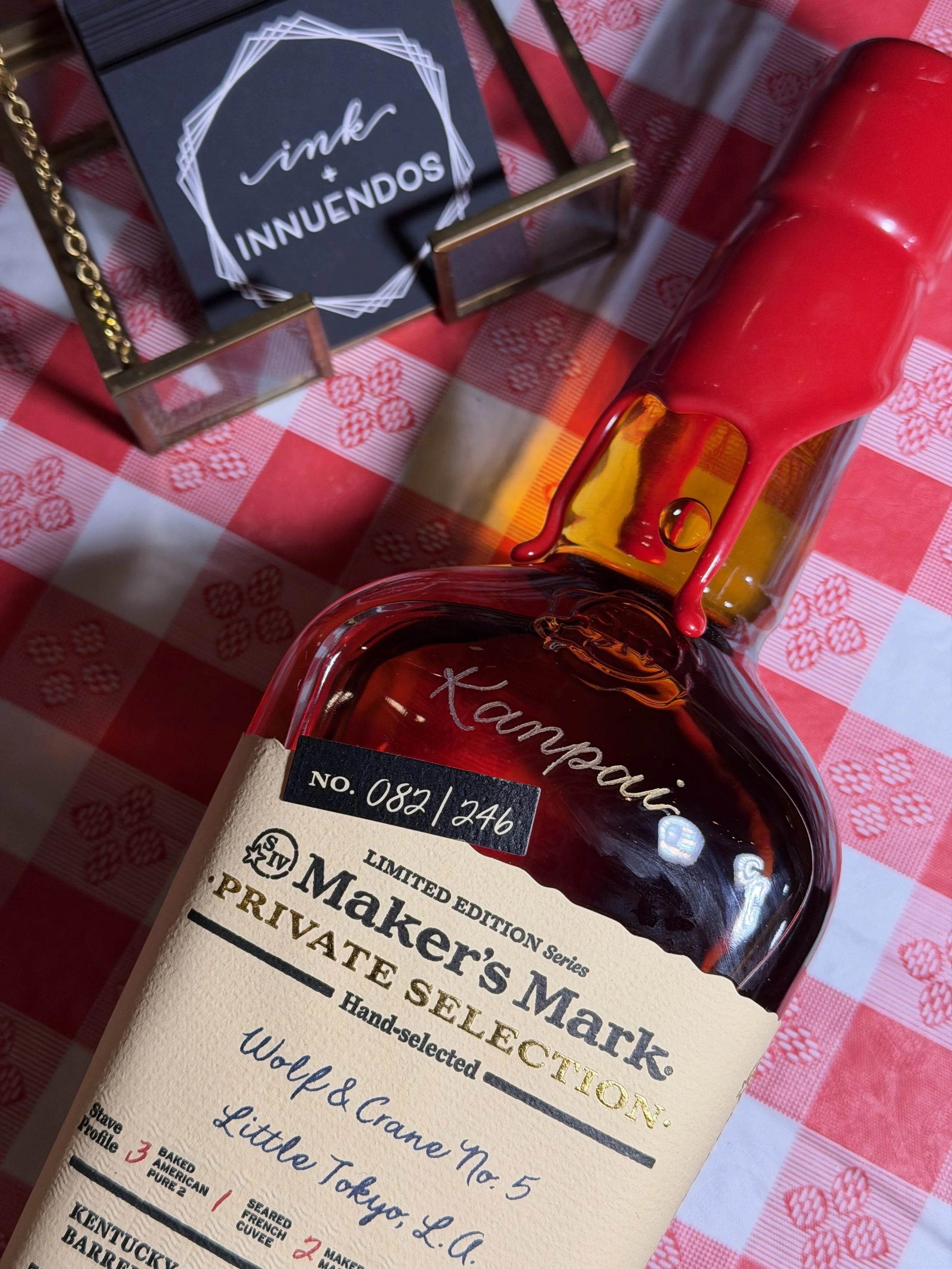 Personalized gifting hand engraved Maker’s Mark whiskey bottle brand activation Los Angeles Tammy dulla ink and innuendos