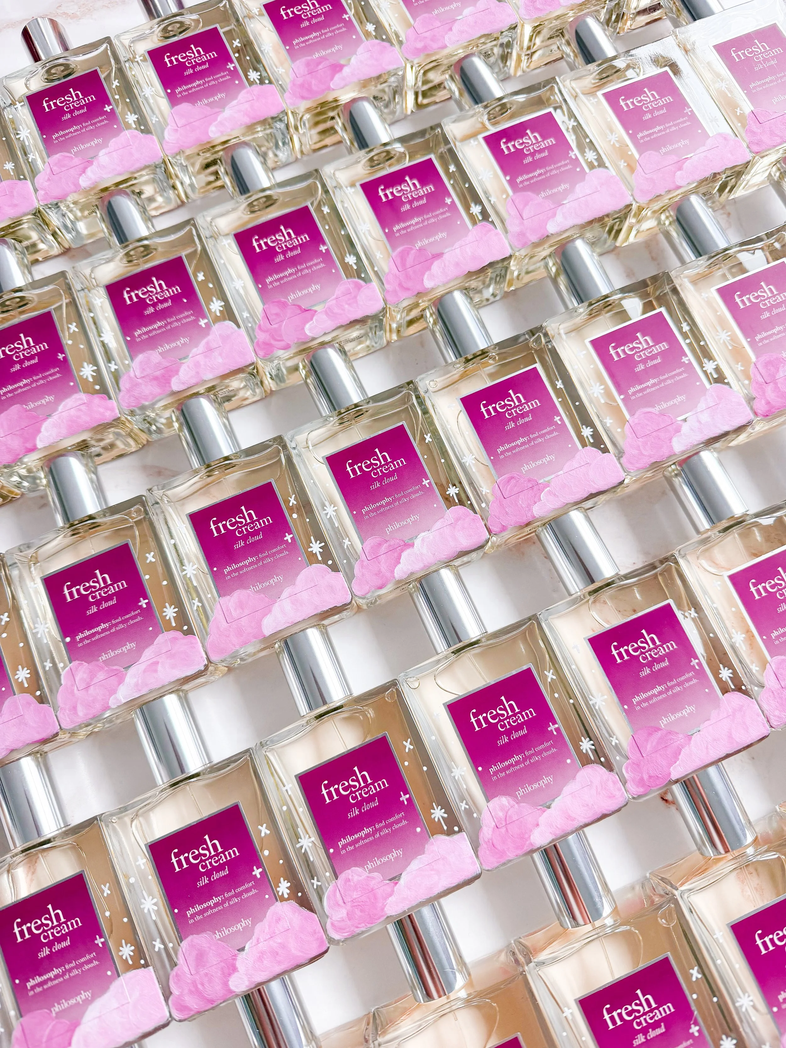 personalized gifting hand painted Philosophy fragrances for brand activation event by ink and innuendos Los Angeles