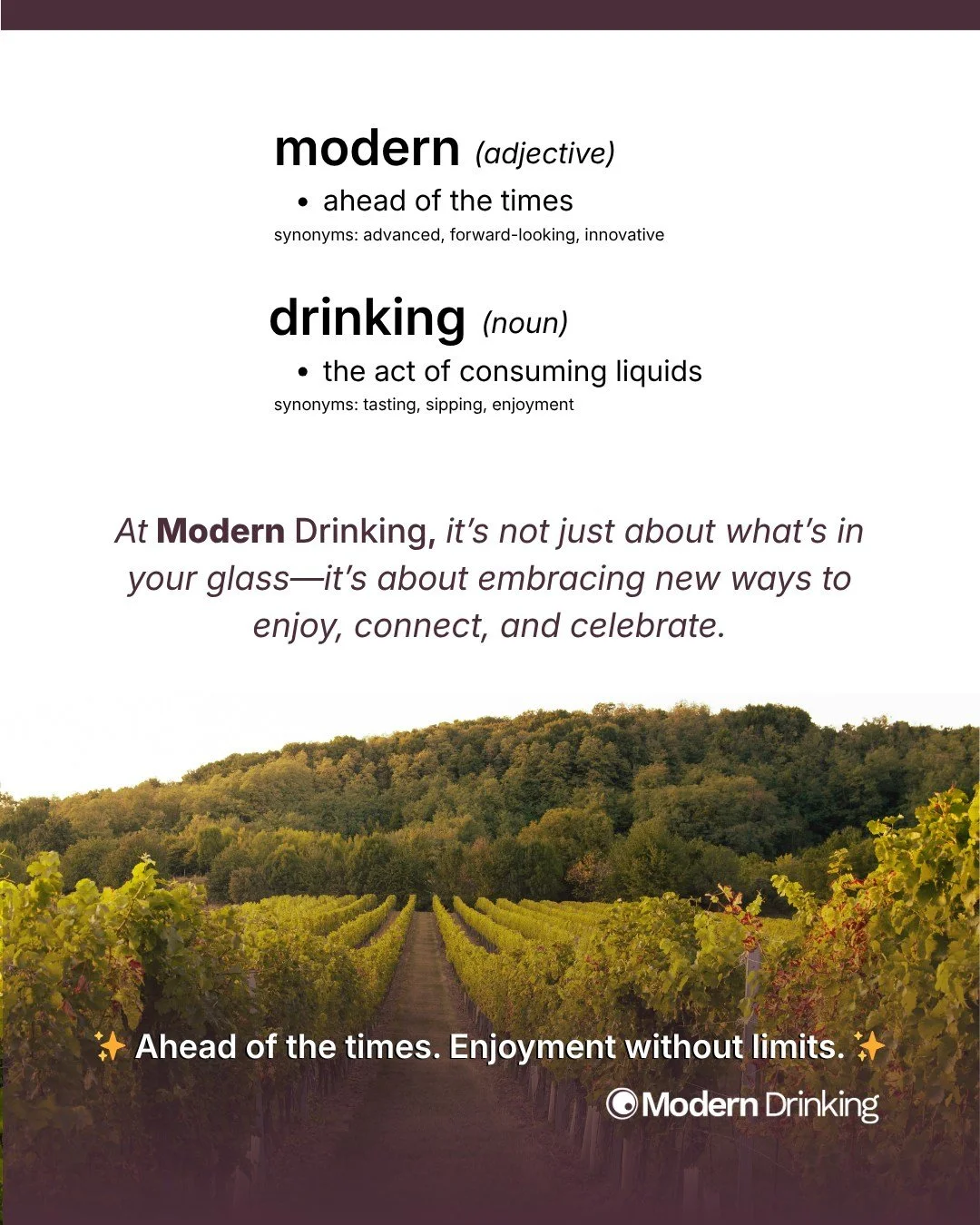 At Modern Drinking, it&rsquo;s not just about what&rsquo;s in your glass&mdash;it&rsquo;s about embracing new ways to enjoy, connect, and celebrate.
✨ Ahead of the times. Enjoyment without limits.✨

NonAlcoholicWine #ModernDrinking #SoberCurious #Alc