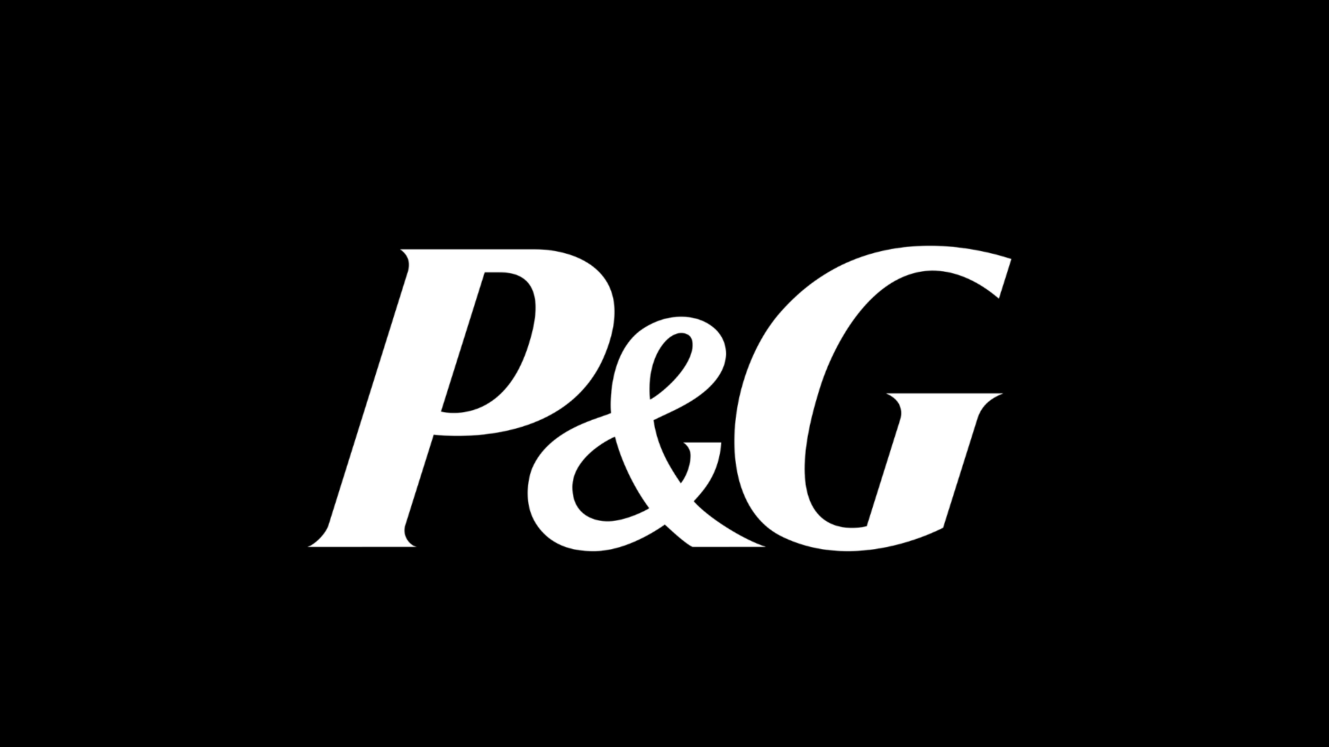 Black background with white P&G logo in the center.