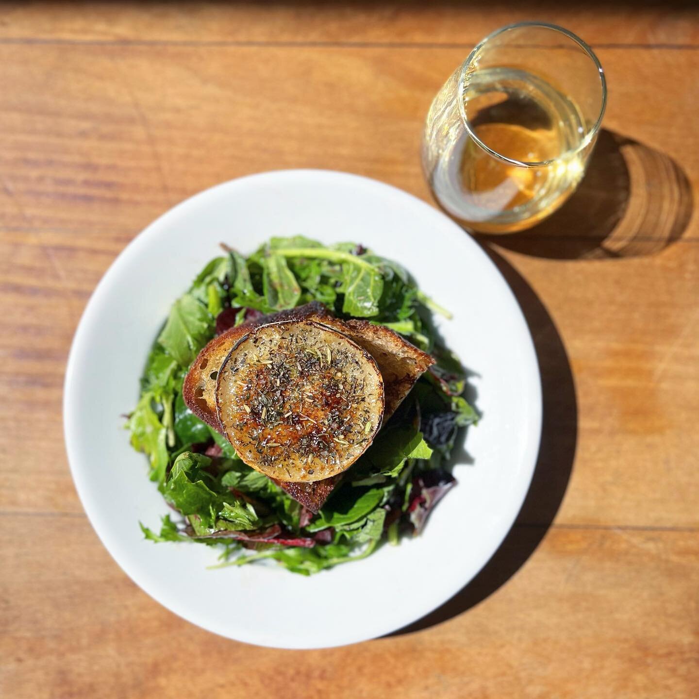 Warm Goat Cheese Salad 🥗 

Mesclun Greens, Herbs Vinaigrette, Country Toast.

Available at both Petit Trois L&rsquo;Original &amp; Le Valley!