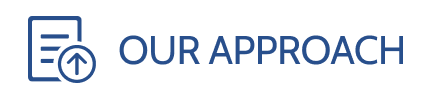 WIn-loss analysis approach button with icon of a document and up arrow, labeled 'OUR APPROACH'
