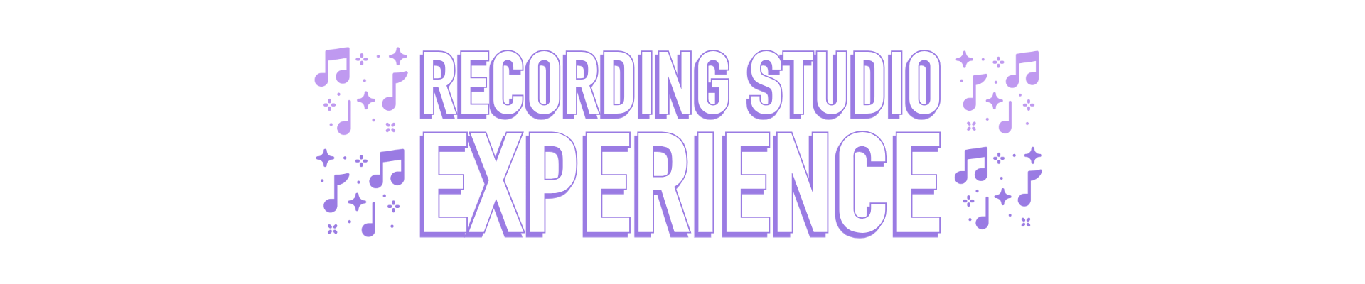 Purple text reads 'Recording Studio Experience' with musical notes and decorations around.