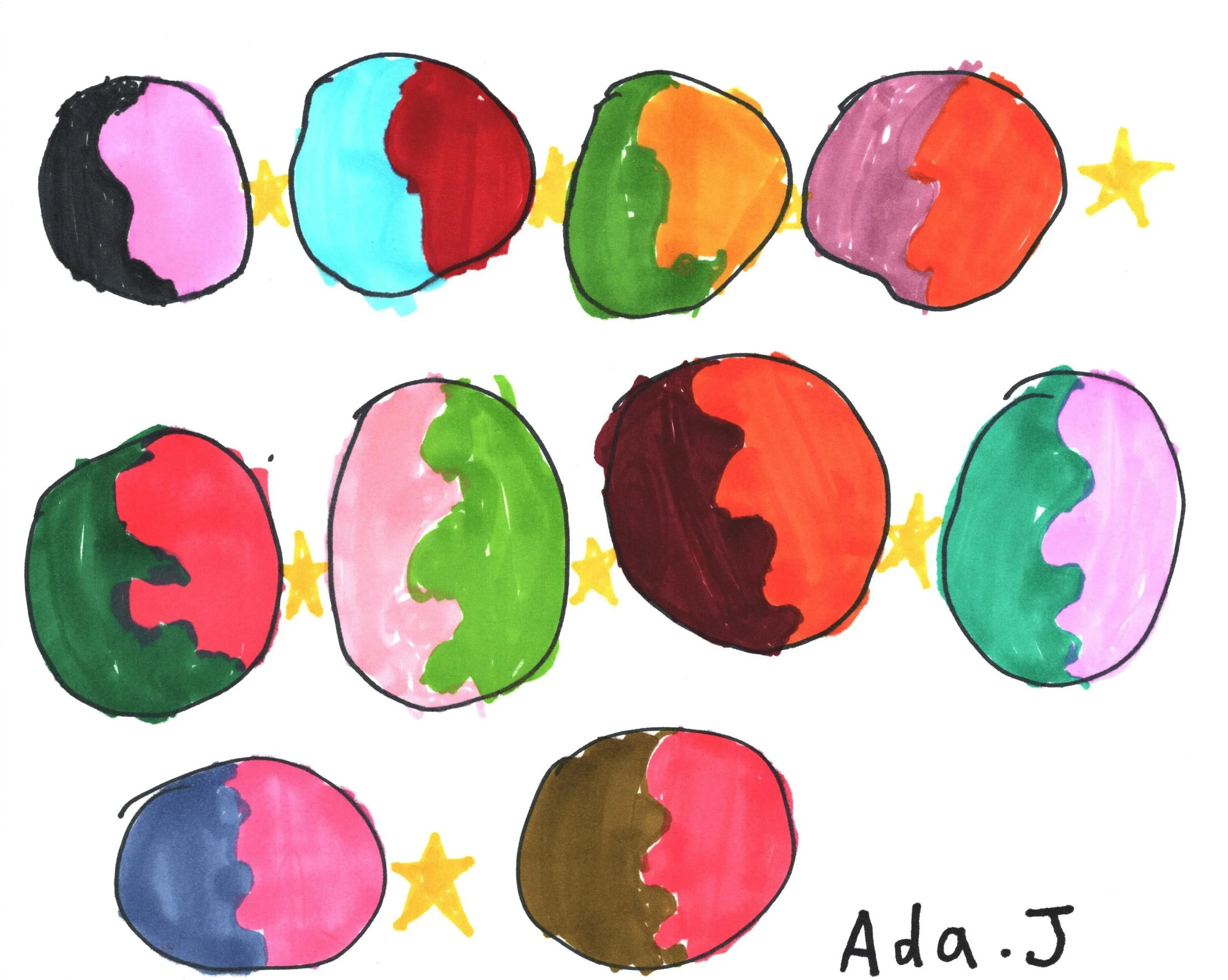 "Color Study with Balls" by Ada, 8x10"