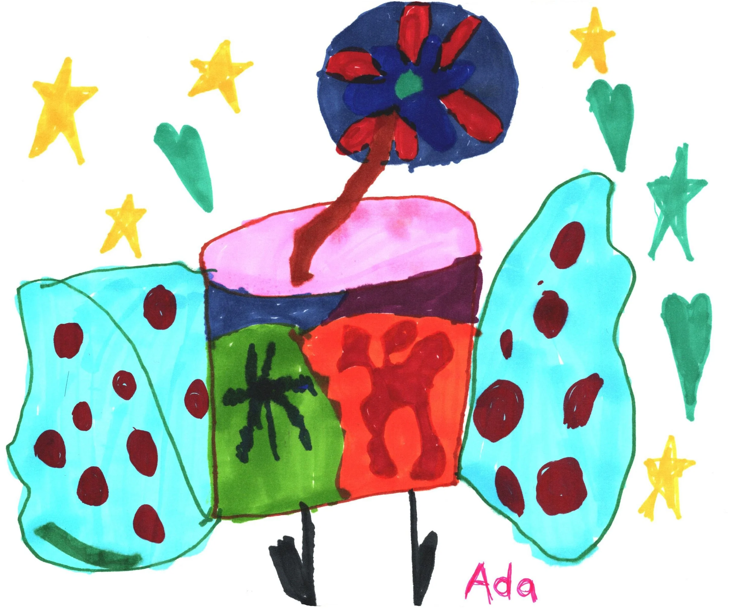 "Potted Flower with Butterfly Wings" by Ada, 8x10"