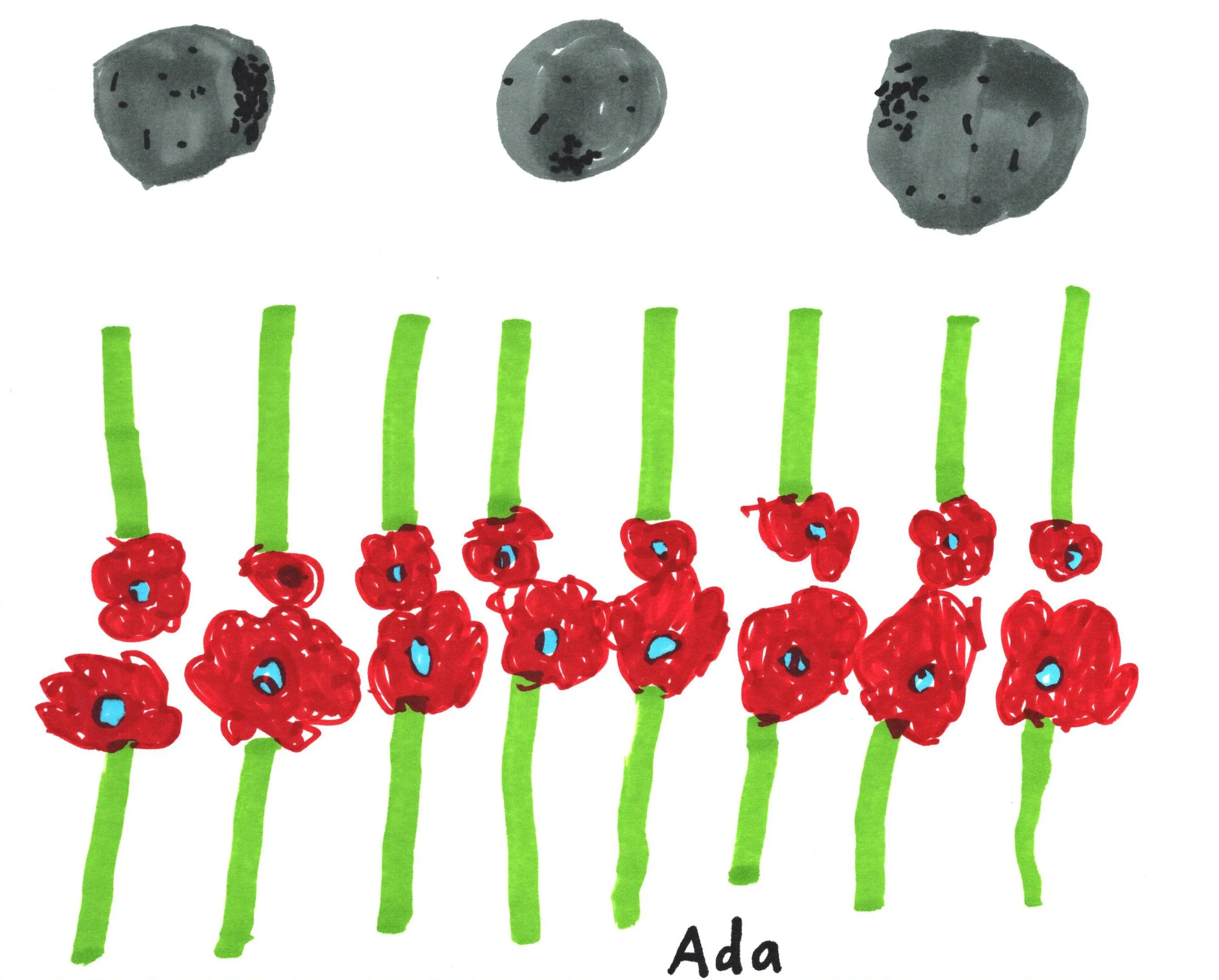 "Monster with Rock Eyes and Flower Teeth" by Ada, 8x10"