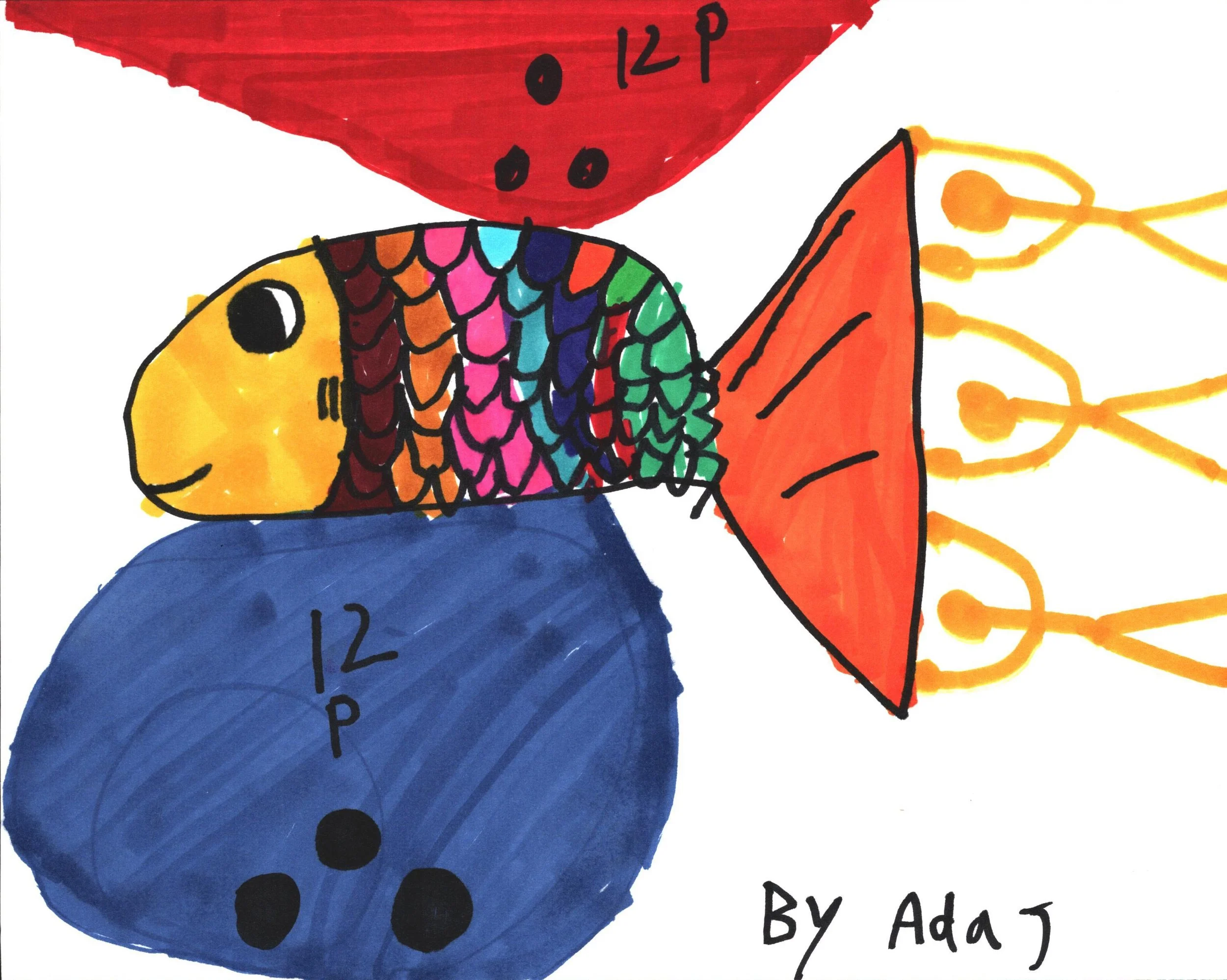 "Rolling a Giant Fish Back to the Ocean" by Ada, 8x10"