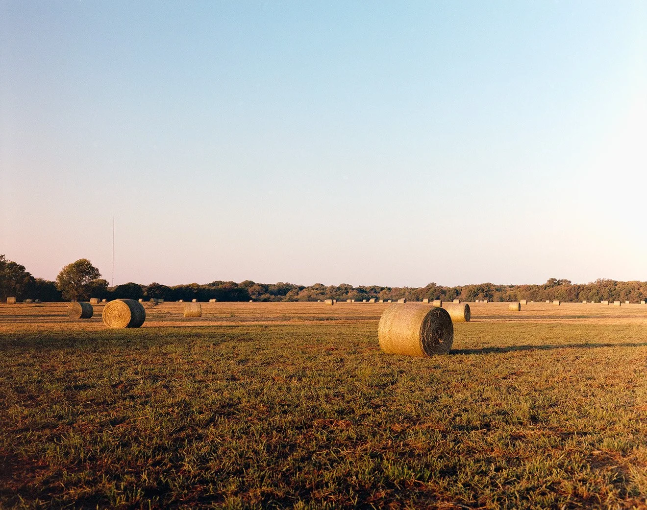 West Texas morning sunrise over a hay bale field, fine art photography print.
