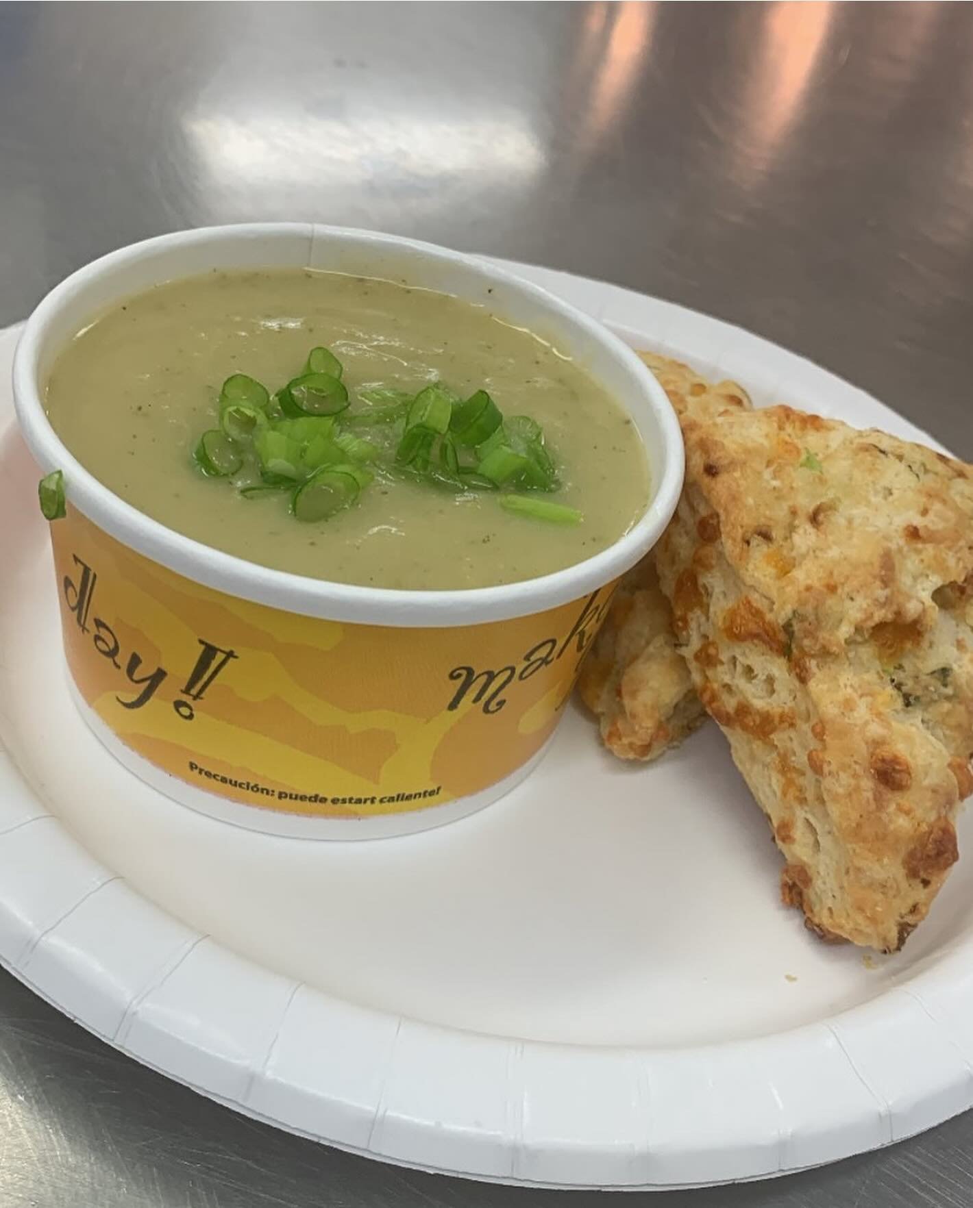 Scallion #scones and #soup made with #newjerseygrown #scallions are what students at @hawthorne.hs.cafeteria are enjoying. 🫶🏼❤️