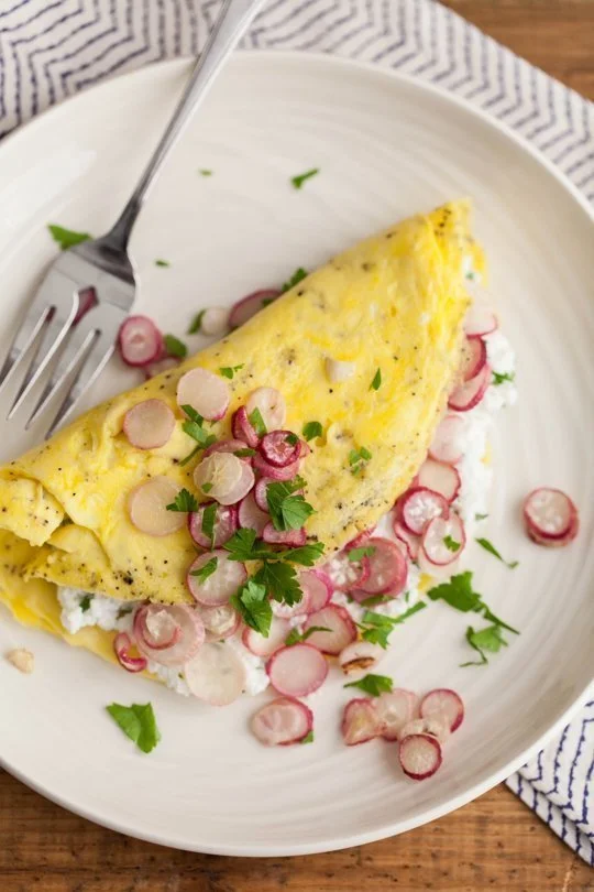 Roasted Radish and Herbed Ricotta Omelet