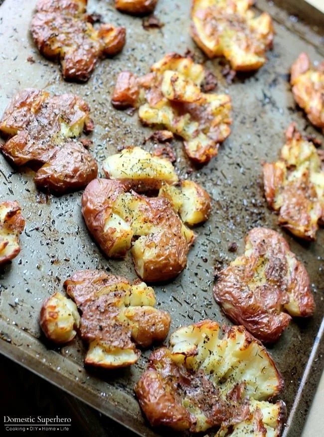 Salted Herbed Smashed Red Potatoes