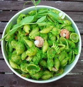 Pea Shoot Pesto Over Pasta