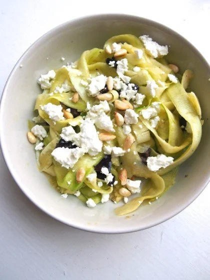Summer Squash Ribbons with Feta and Pine Nuts