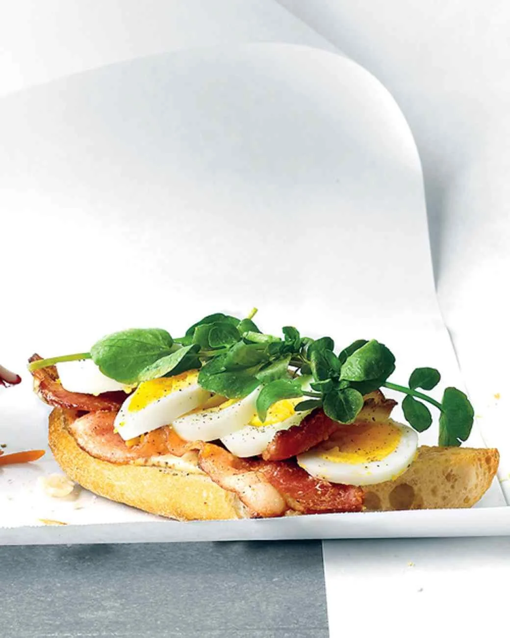 Open Faced Egg, Bacon and Watercress Sandwich