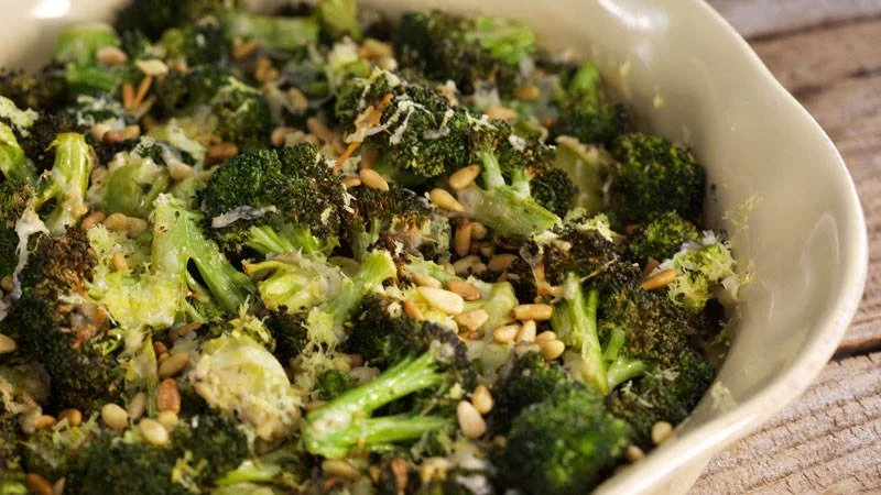 Roasted Broccoli with Lemon, Pine Nuts and Basil