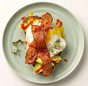 Open Faced Bacon, Avocado and Egg Breakfast Sandwich