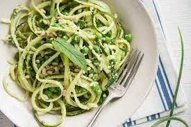 Black Pepper Chitarra with Zucchini and Garlic Scapes