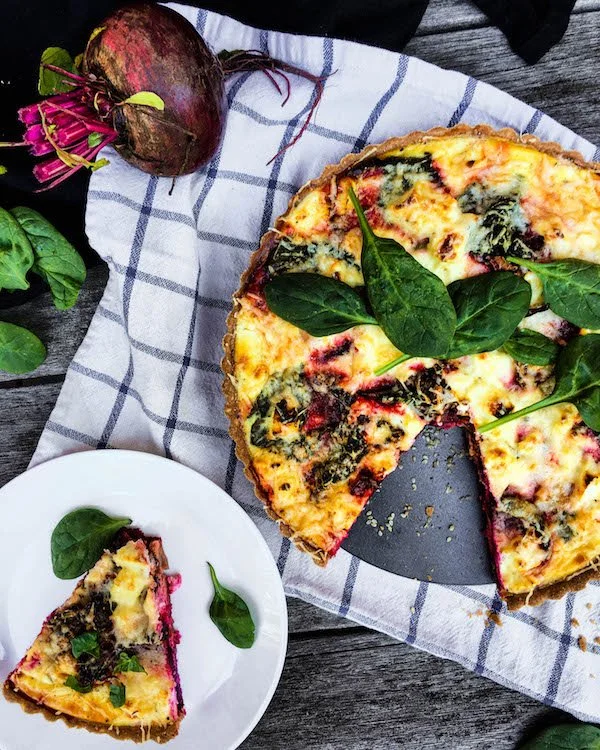 Roasted Beet, Spinach and Goat Cheese Quiche