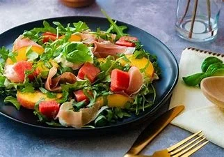 Peach and Melon Salad with Local Greens and Cheese