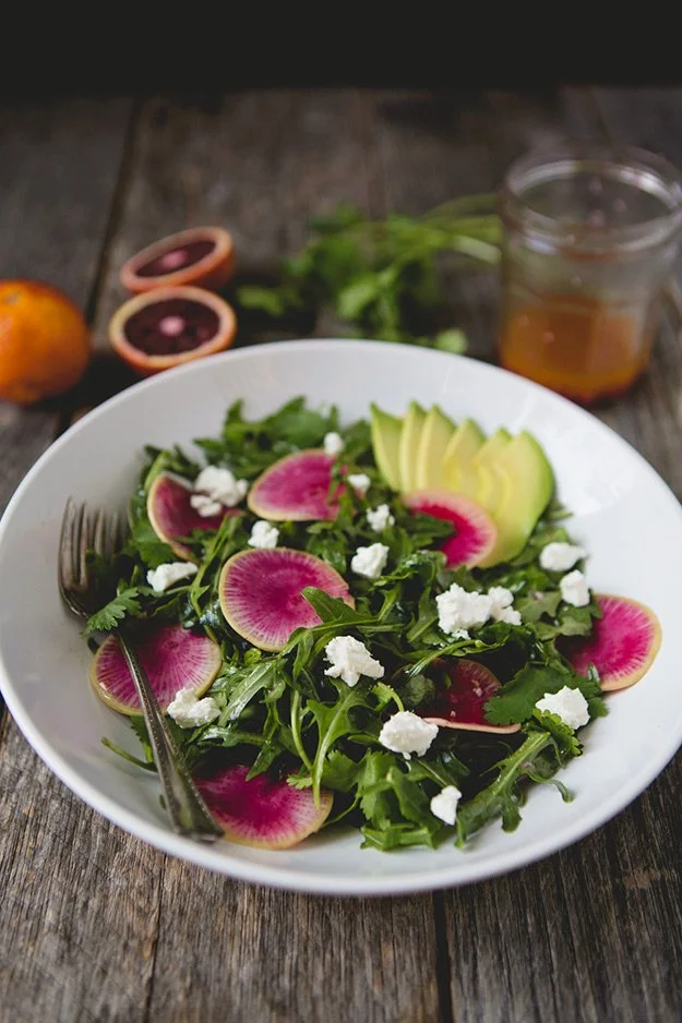 Watermelon Radish and Arugula Salad