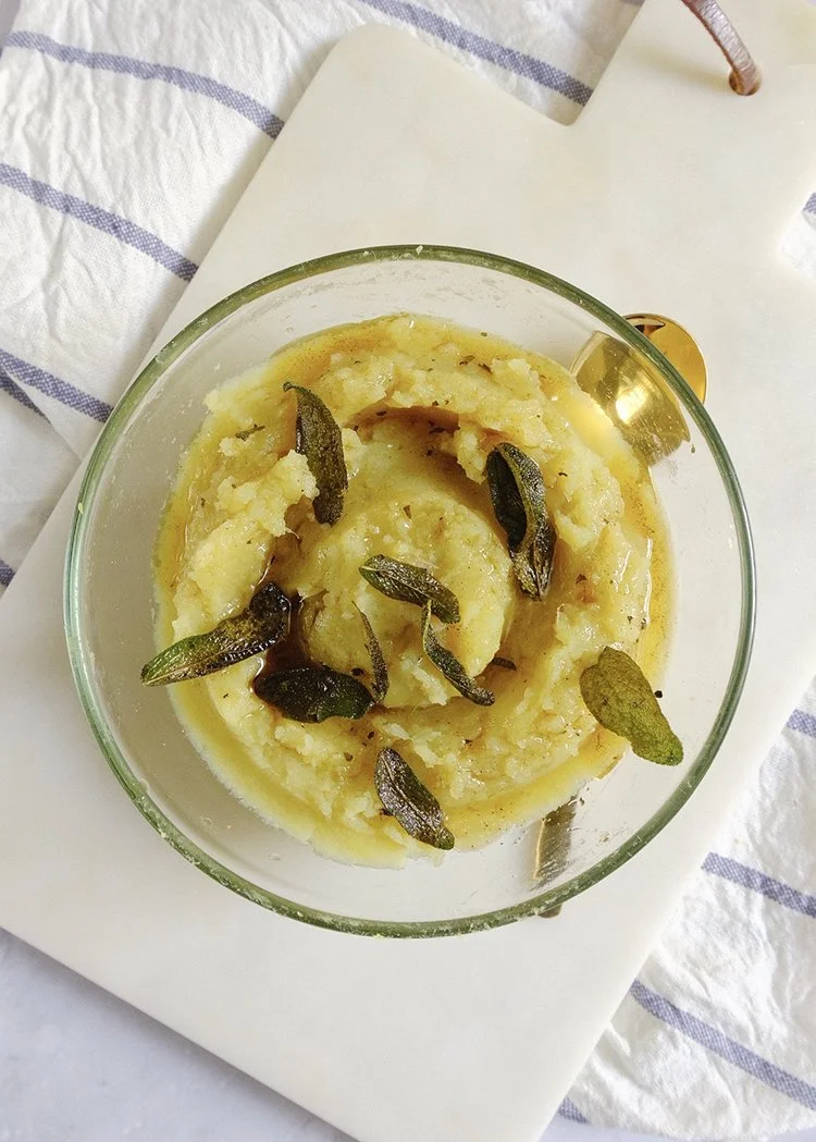 Mashed Murasaki Sweet Potatoes with Brown Butter and Sage