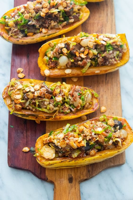Giada's Wild Rice Stuffing in Delicata Squash Boats