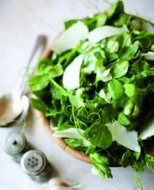 Pea Shoot Salad with Shaved Parmesan and Lemon Vinaigrette