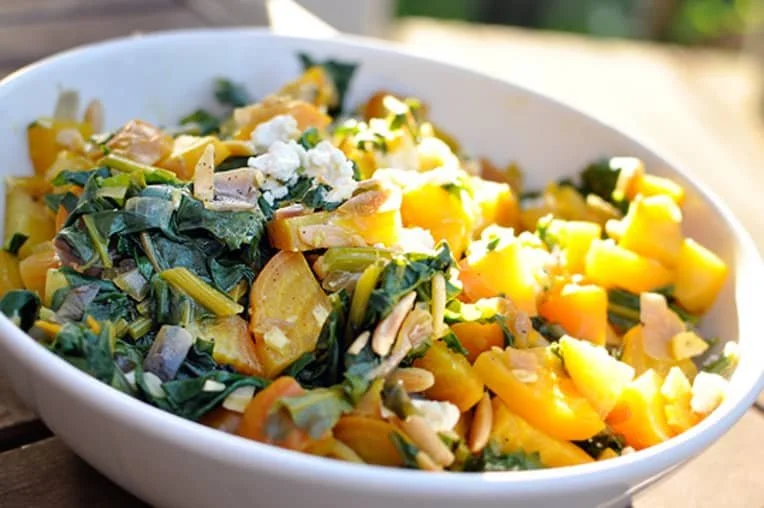 Warm Beet Salad with Greens and Almonds