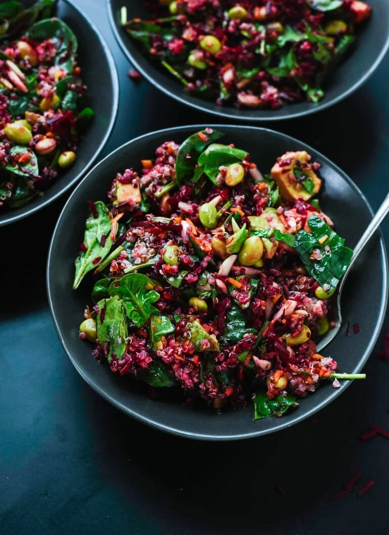 Beet Salad with Quinoa, Carrots and Spinach