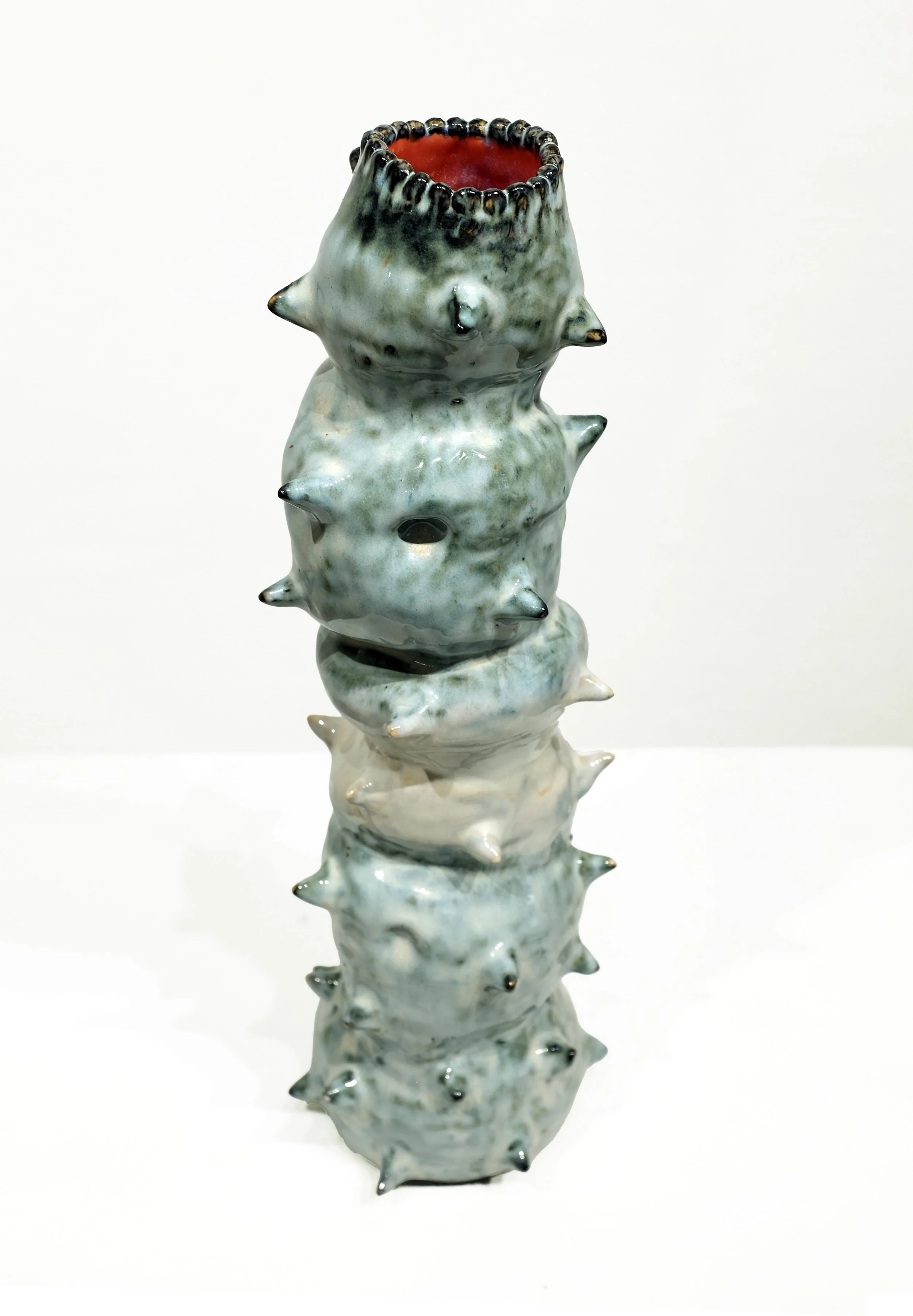 White stoneware, black slip and mix glazes, H: 15.5 x W: 5.5 x D: 2 Inches