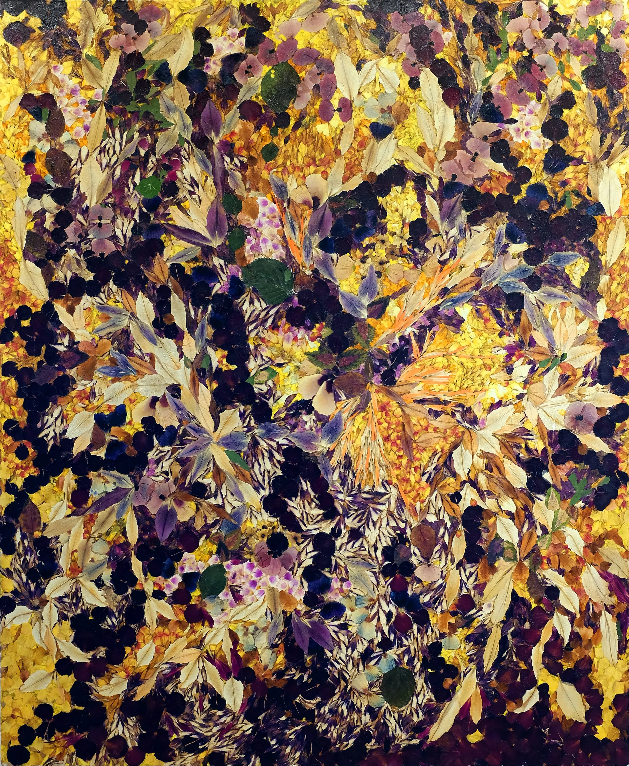 Déflorée Self 12, 2026, flower petals, medium & UV protection on canvas, H: 6' x W: 5'
