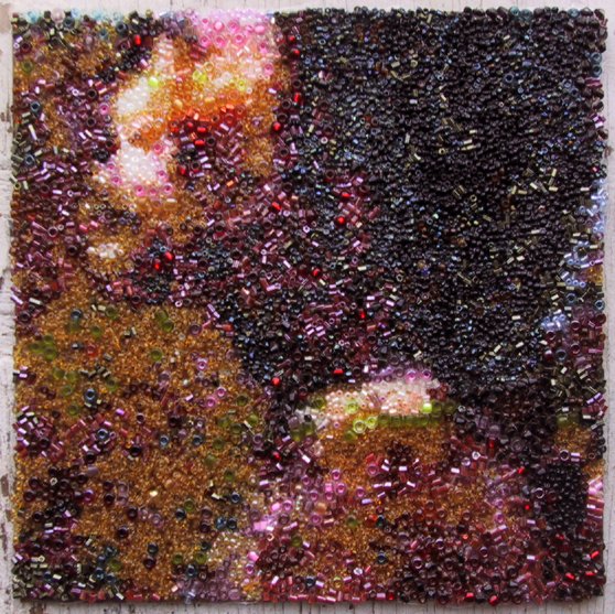 Tenant #18, glass beads on digital print. 7" x 7 "