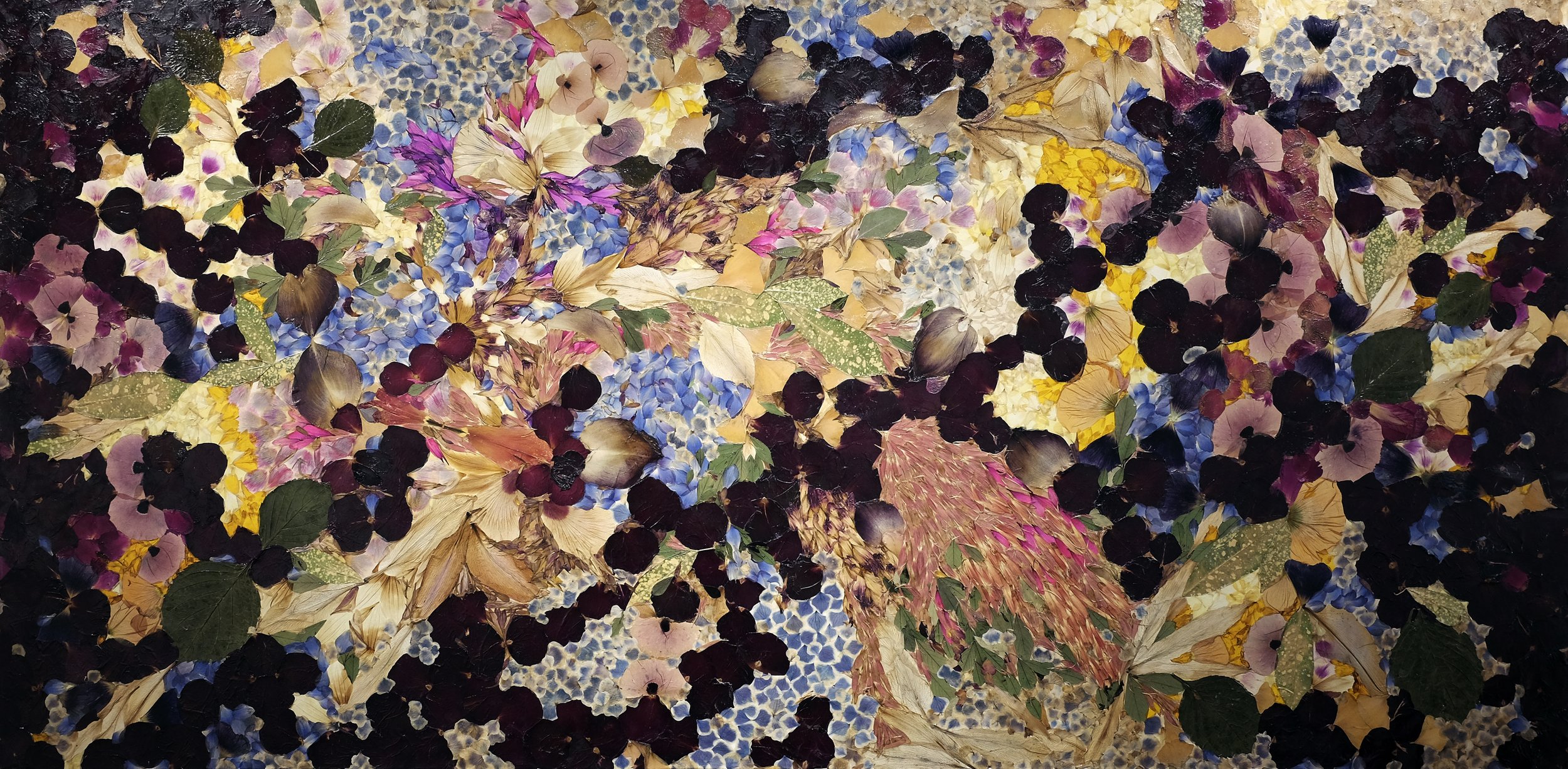 Déflorée Self #10, 2025, Flower petals, gloss Medium & UV protection on canvas, H:3 x W: 6 feet