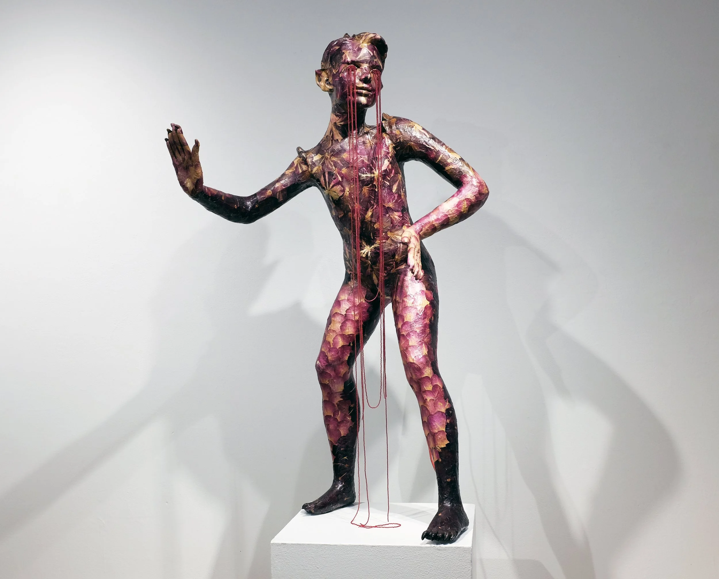 Eyes Of My Skin III, 2025, mannequin parts, epoxy clay, flower petals, medium, beads, H: 48 x W: 23 xD: 16 Inches