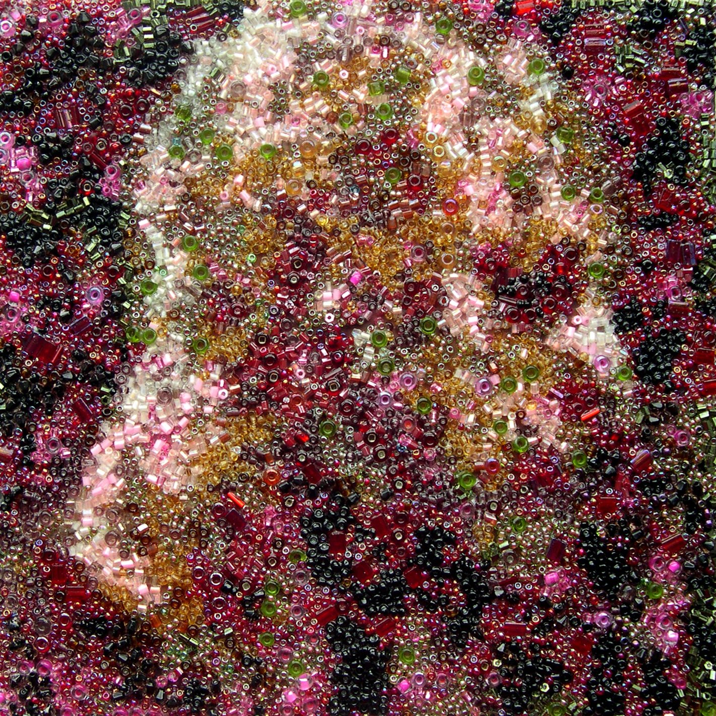 Tenant #46, glass beads on digital print. 7" x 7 "