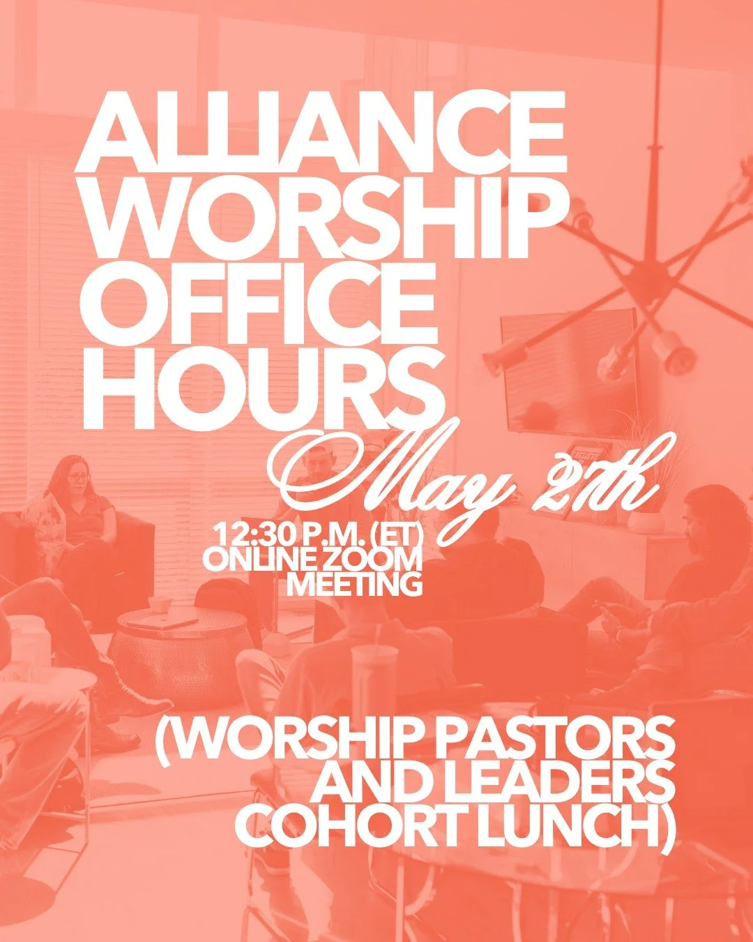 CALLING ALL WORSHIP PASTORS/LEADERS ➡️ We&rsquo;re excited to invite you to a new opportunity to connect&mdash;Alliance Worship Office Hours with Josh Sadlon and Olivia Vinson. This will be a relaxed, open Zoom call where we can spend time together, 