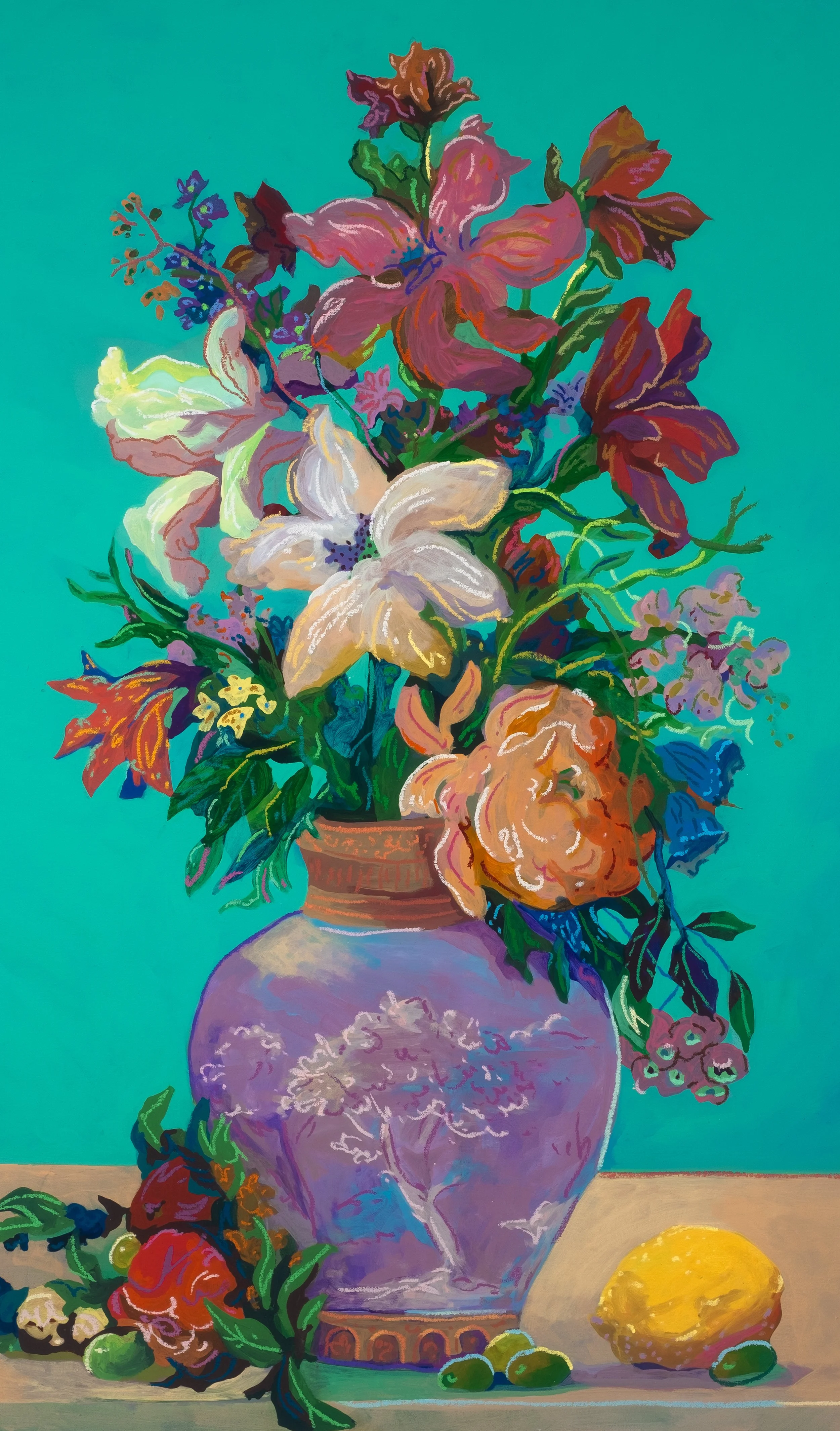 john holcomb. kansas painter. star floral. bloom. oil pastel. acrylic.