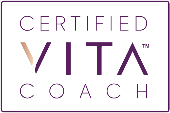 Certified VITA Coach logo with purple and beige text on black background.