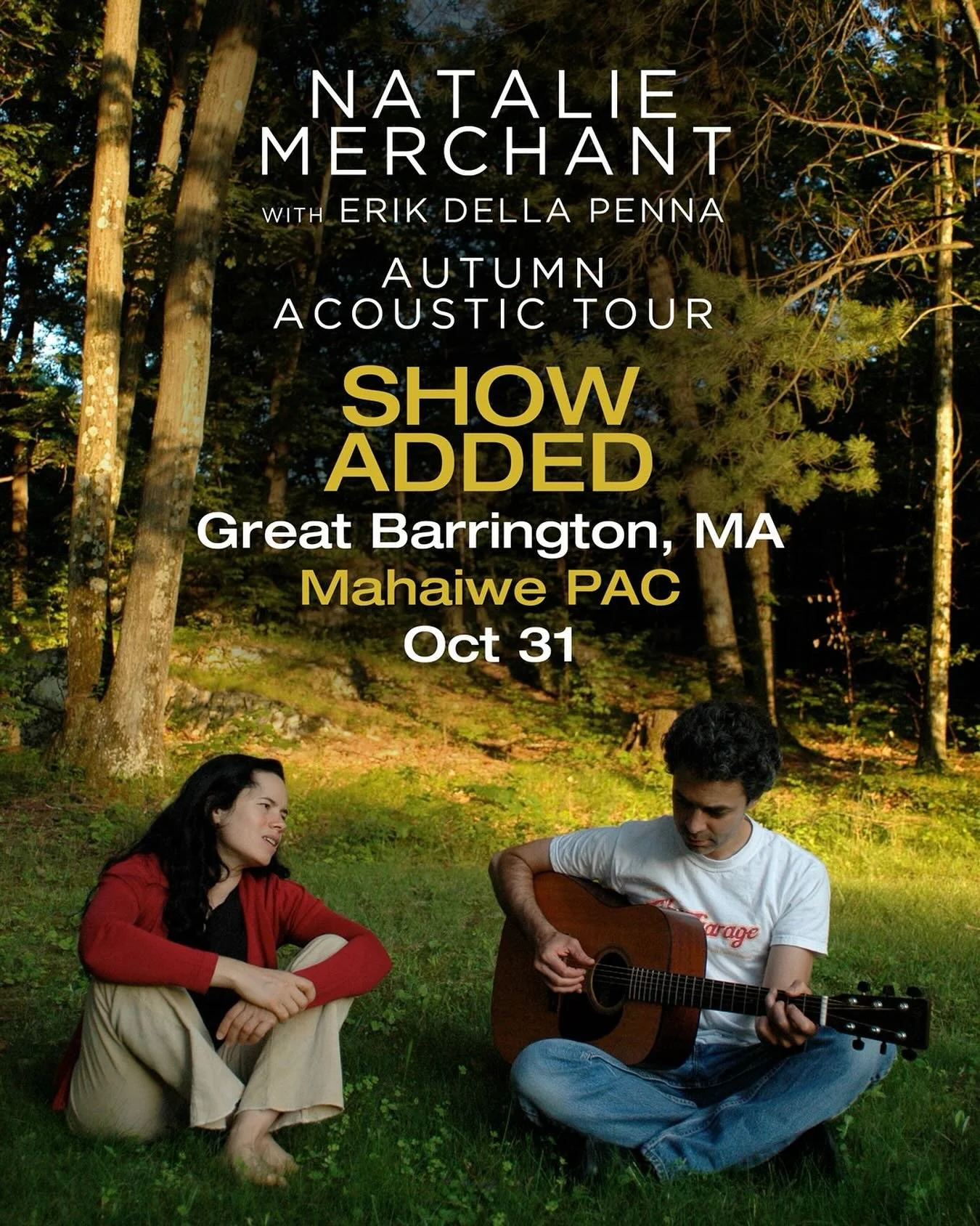 A second show has been added in Great Barrington, MA at&nbsp;@themahaiwe on October 31. Tickets on sale tomorrow, June 26 at 10am EDT - link in bio ☀️

#nataliemerchant #acoustictour #erikdellapenna #autumntour #livemusic #discover