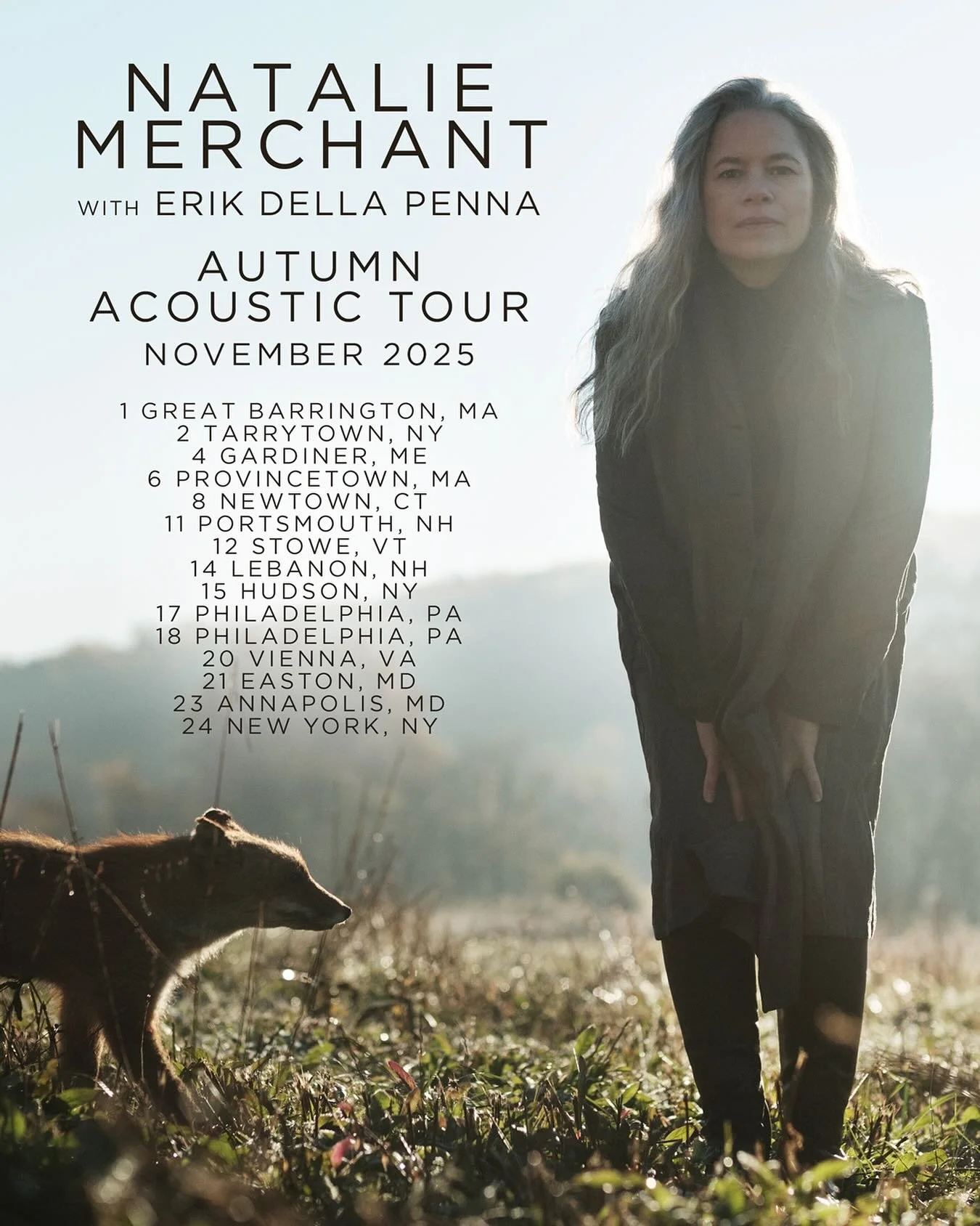 Autumn Acoustic Tour announced! Natalie and longtime collaborator @erikdellapenna will hit the road in November. Come for a rare, intimate evening of song and stories across the Northeast.&nbsp;

Presale begins tomorrow 6/4 at 10am local with code &r