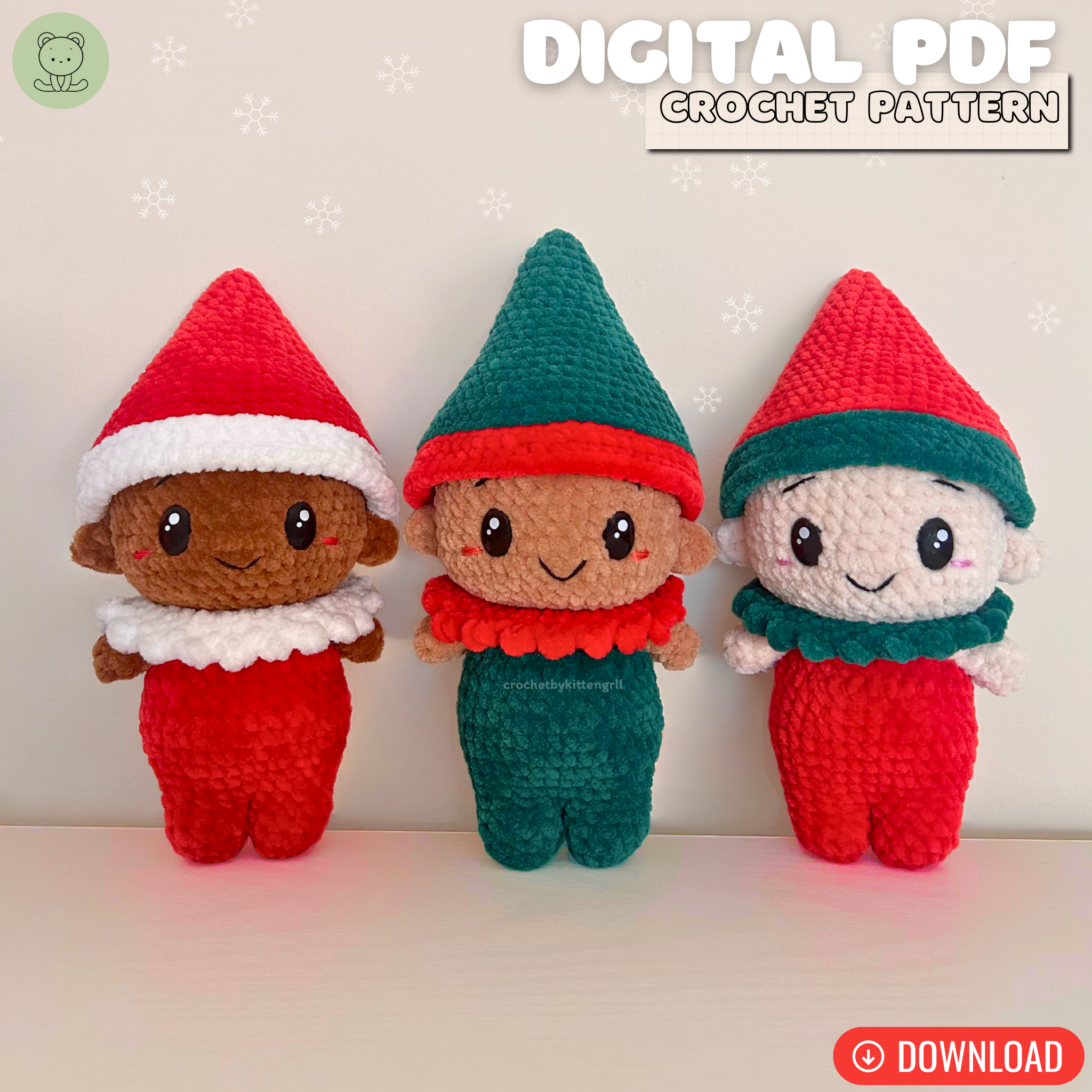 Baby Christmas Elves DIGITAL PDF Crochet Pattern