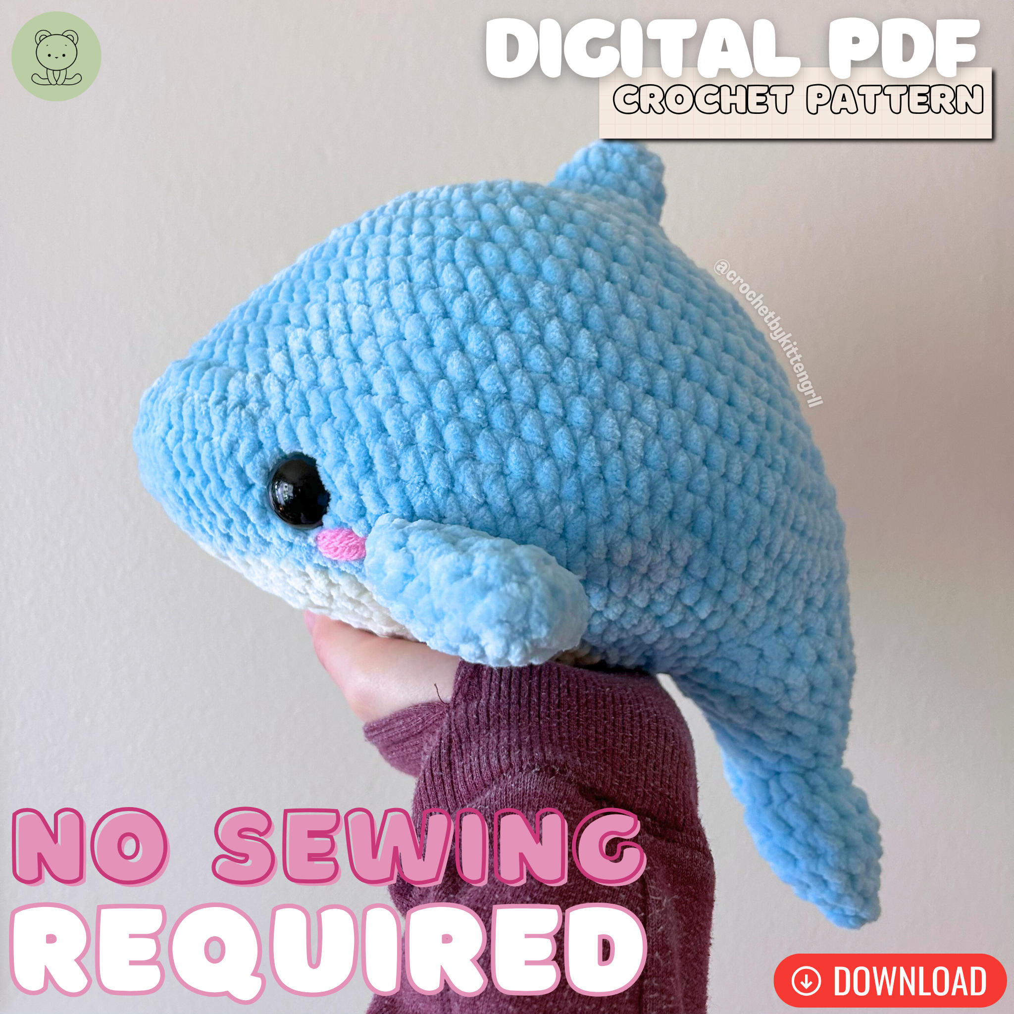 Original No-Sew Dolphin DIGITAL PDF Crochet Pattern